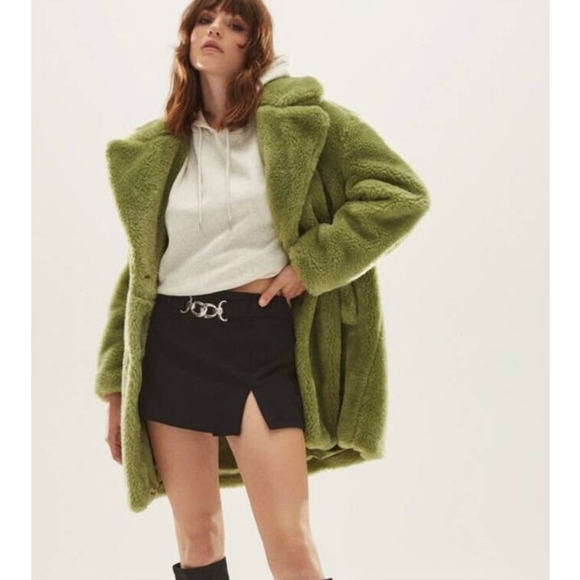 Bershka Jackets & Blazers - Bershka Oversized Faux Fur Green Coat